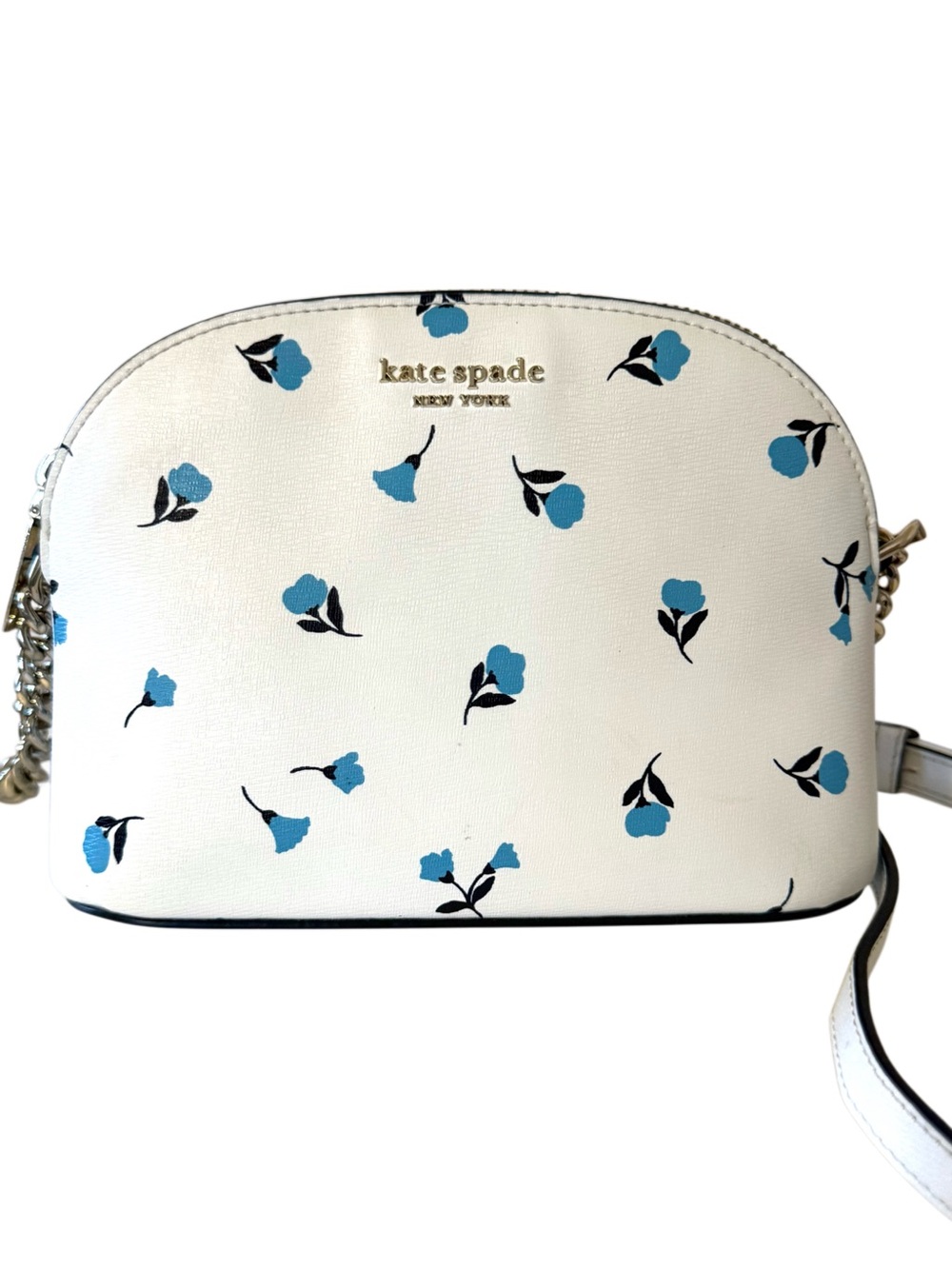 Kate Spade Spencer Dainty Bloom Small Dome Bag Chain Crossbody White Blue Floral - Picture 10 of 17